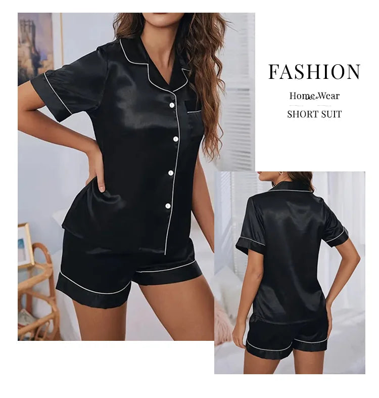 Pigiama Satin Donna - Top con Bottoni + Shorts - Set Notte Estat