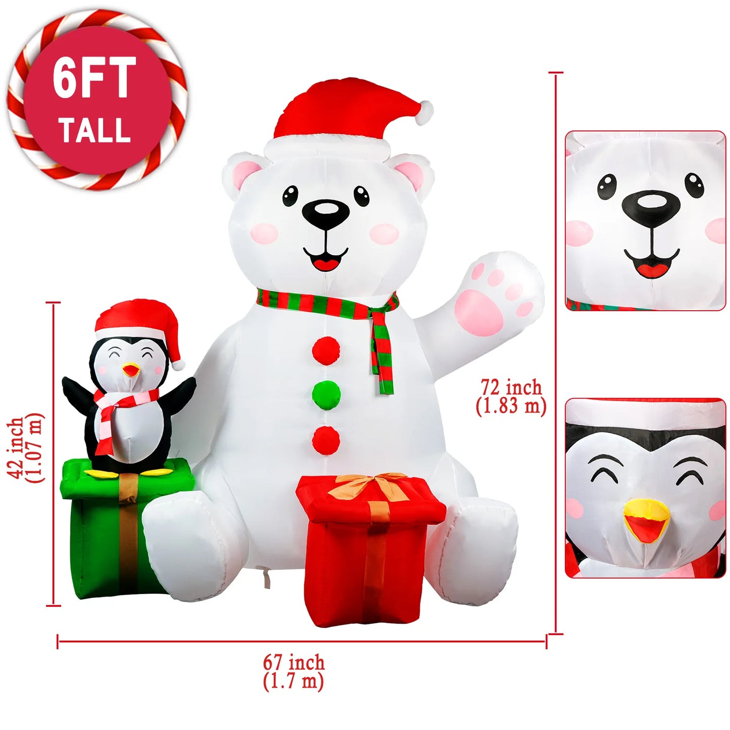 🐻🎄 Orso Polare Inflabile con Pinguino - Decorazione Natalizia da Esterno 1.8m con Luci LED!
Coppia adorabile per il tuo giardino! Illuminata e resistente, perfetta per creare la magia del Natale. 🌟❄️