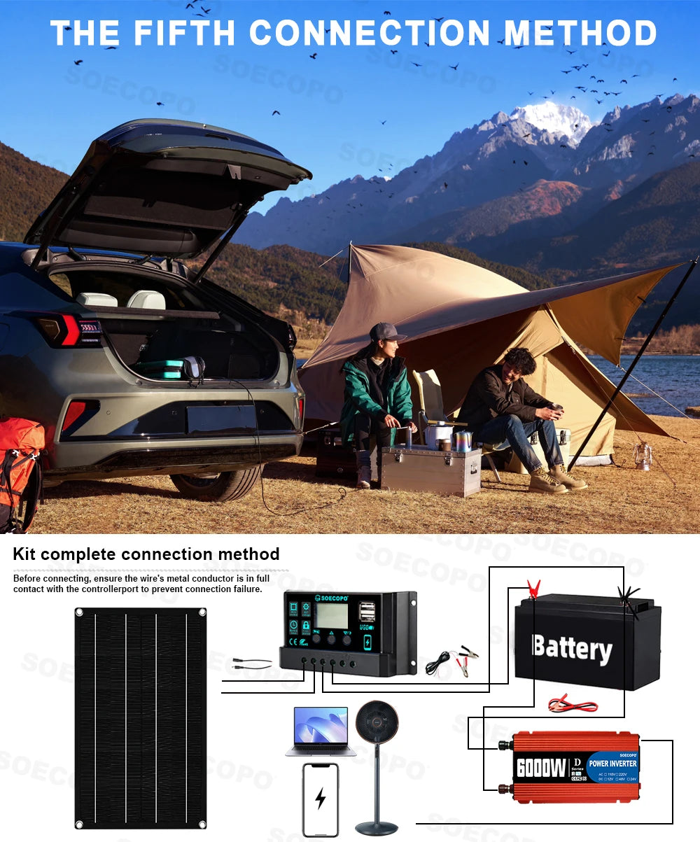 Kit Solare Completo Pannello 800W Inverter Controller + Accumulo Casa/Campeggio