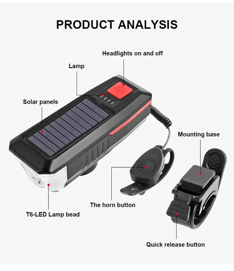 Luce Bici USB Ricaricabile - Frontale MTB/Strada, Torcia  Clacson, Display Batteria
