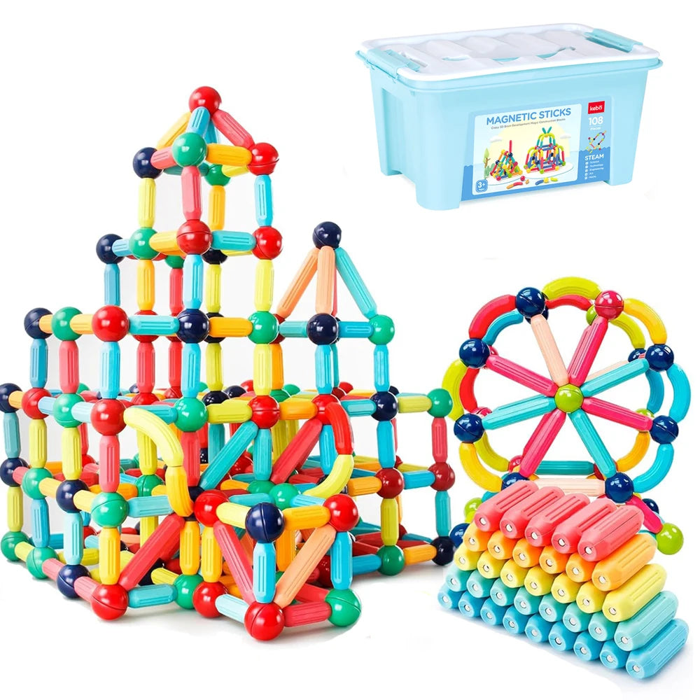 Set 100+ Blocchi Magnetici Bambini, Giocattoli Educativi, Regalo Creativo 3+