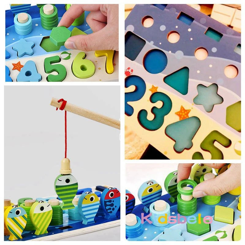 Set Educativo Legno - Puzzle, Conteggio, Pesca Magnetica Montessori 3+