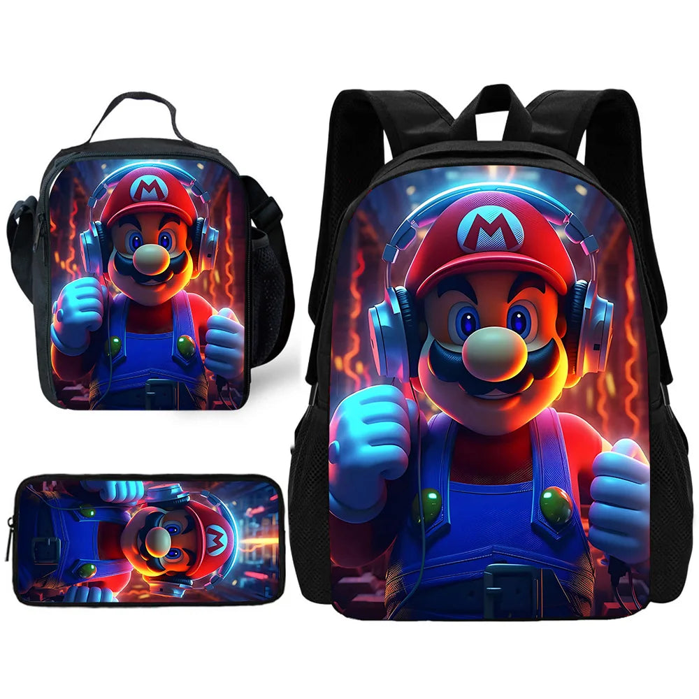 Set Scuola Super Mario - Zaino + Portapranzo + Astuccio - Regalo Bambini