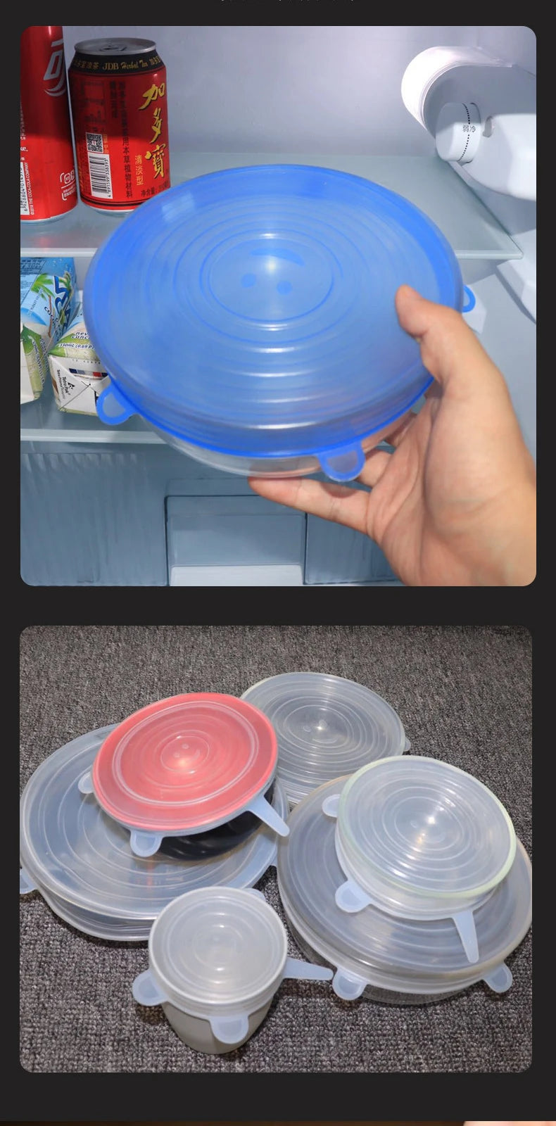 Coperchi in Silicone Elastici - Per Frigo, Ciotole e Piatti (6 Pezzi)