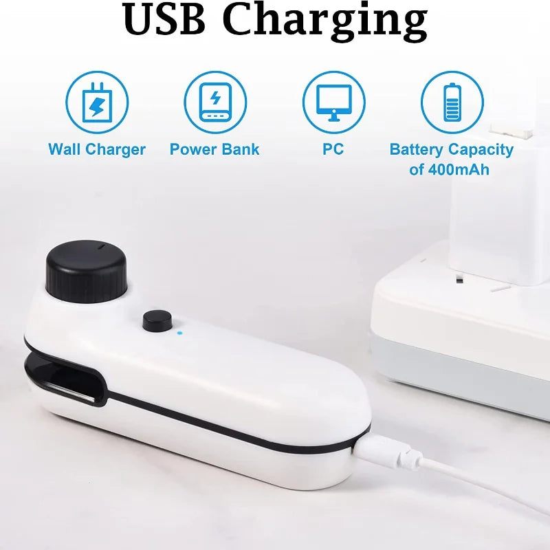 š Termosigillatore Ricaricabile USB 2-in-1 ā Sigilla Sottovuoto Snack, Cibi e Sacchetti di Plastica | Portatile, Compatto e Senza Cavo!