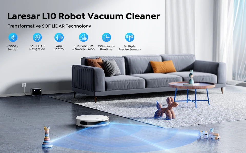 š L10 Robot 2-in-1: Aspira 6500Pa + Mop | LiDAR Smart, App, 150min | Per Pavimenti & Tappeti