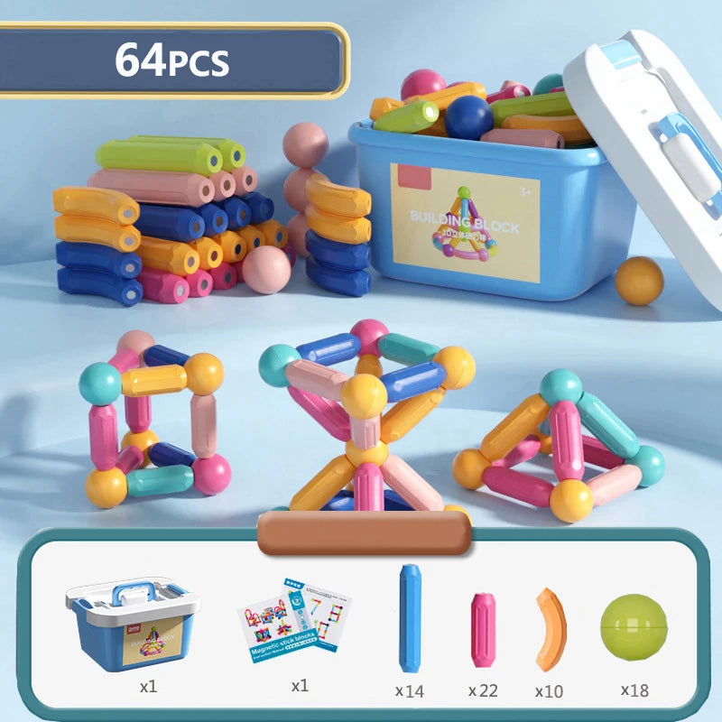 Set 100+ Blocchi Magnetici Bambini, Giocattoli Educativi, Regalo Creativo 3+