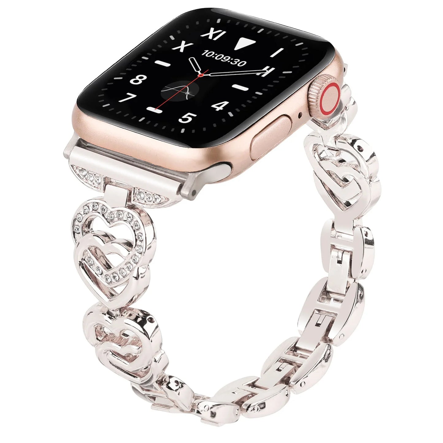 Cinturino Apple Watch Cuore Diamantato, Metallico con Cristalli, Regolabile 38-49mm