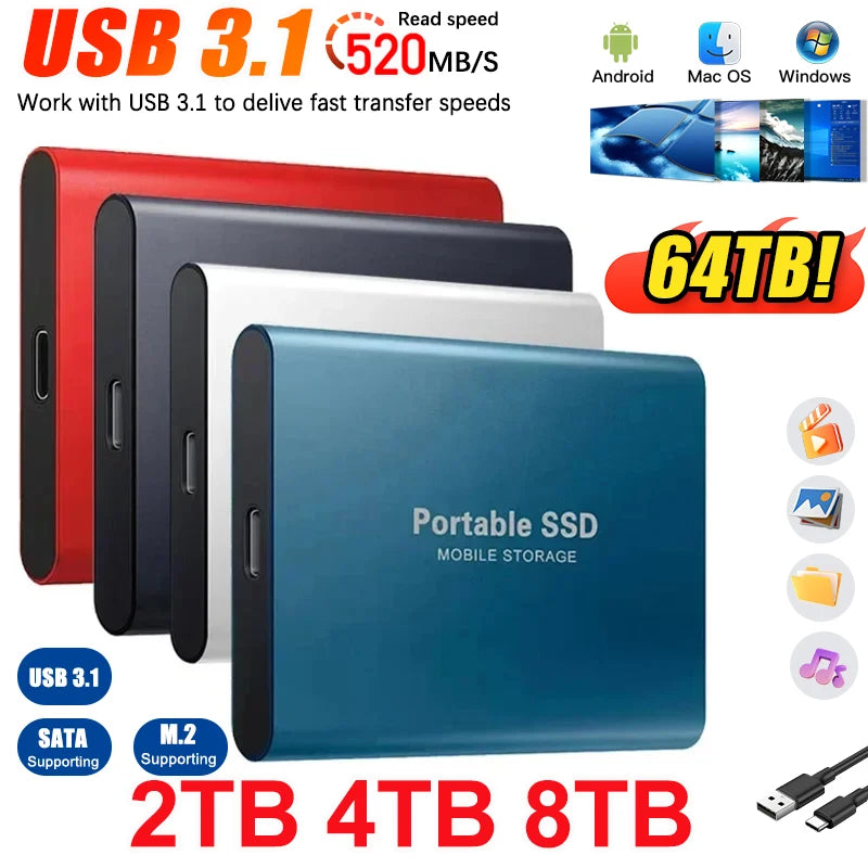 SSD Esterno Ultra Veloci Portabile Compatibile con PC/Mac/Phone!