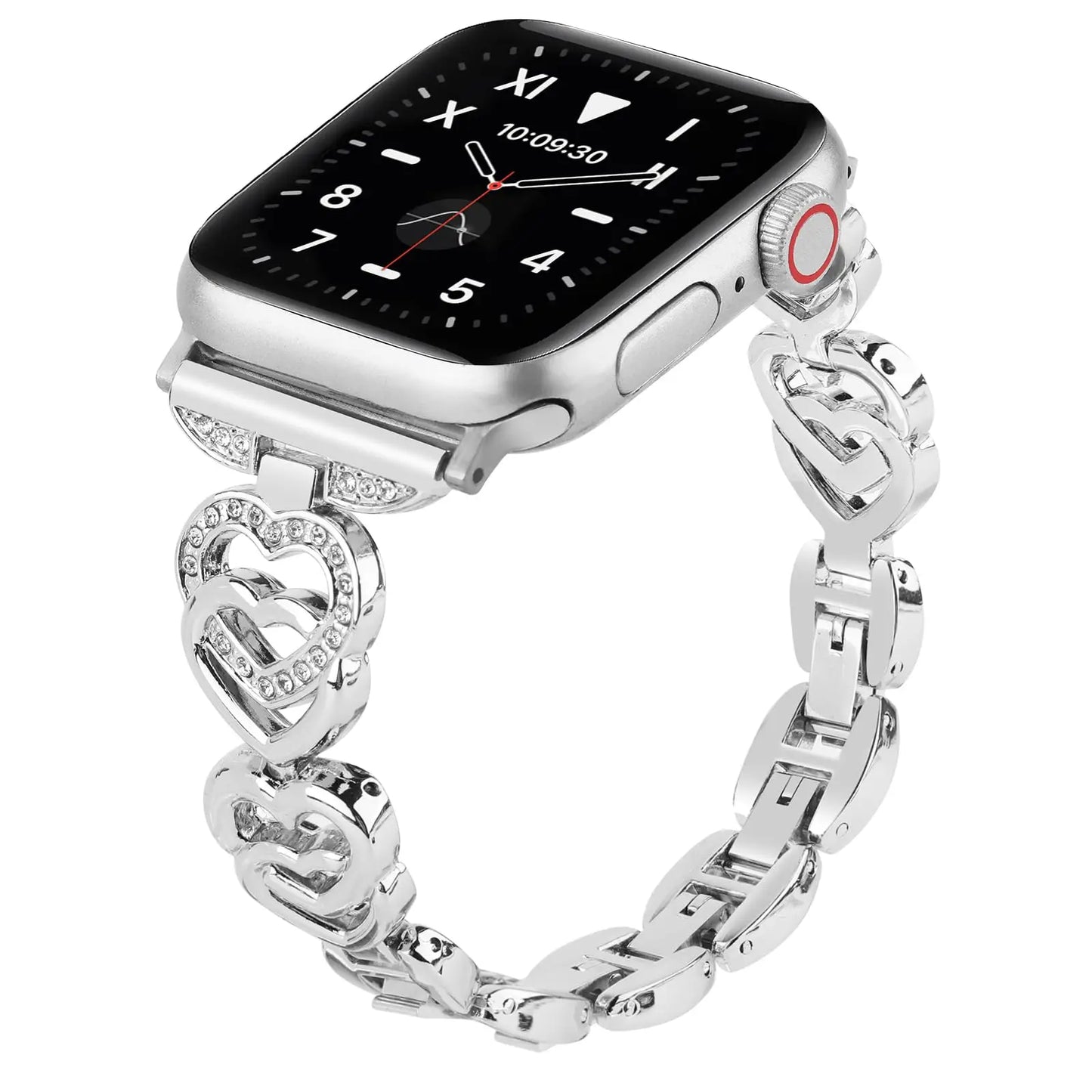 Cinturino Apple Watch Cuore Diamantato, Metallico con Cristalli, Regolabile 38-49mm