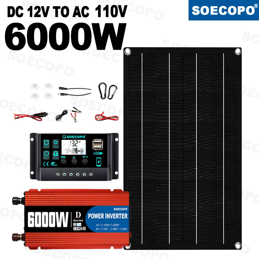 Kit Solare Completo Pannello 800W Inverter Controller + Accumulo Casa/Campeggio