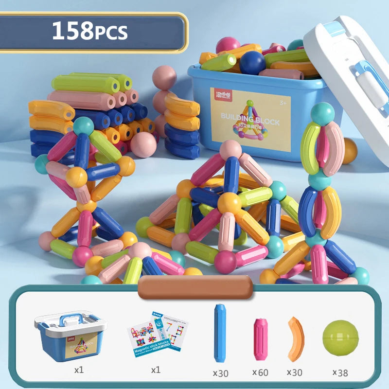 Set 100+ Blocchi Magnetici Bambini, Giocattoli Educativi, Regalo Creativo 3+