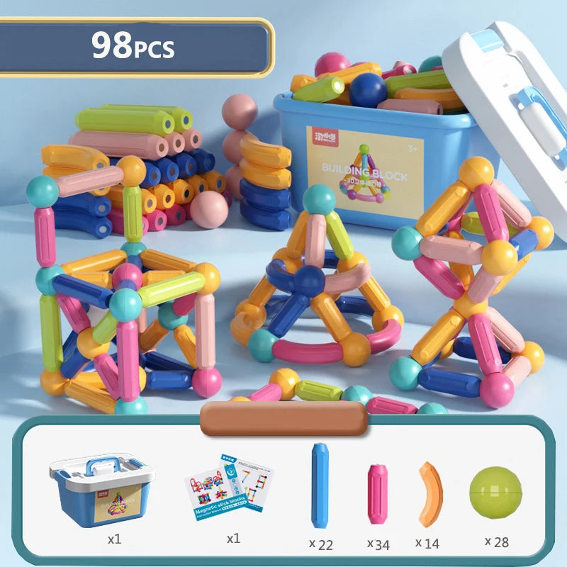 Set 100+ Blocchi Magnetici Bambini, Giocattoli Educativi, Regalo Creativo 3+