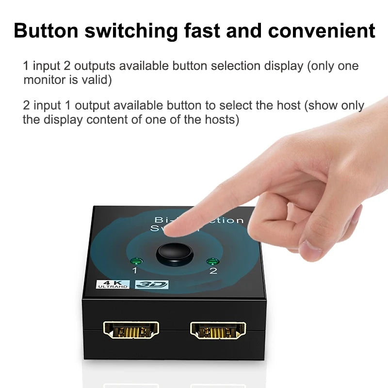 🔄 Switch HDMI 4K Bidirezionale 2 Porte - 1x2/2x1 Ultra HD con HDR e 3D