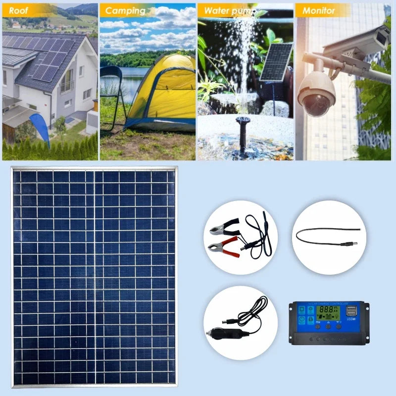 Pannello Solare 500W/1000W 12V - IP65 Impermeabile con Controller 100A e USB