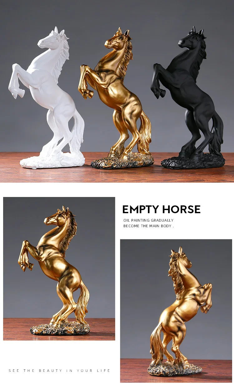 Cavallo Resina Decorativo - Bianco/Nero/Oro - Stile Nordico Moderno