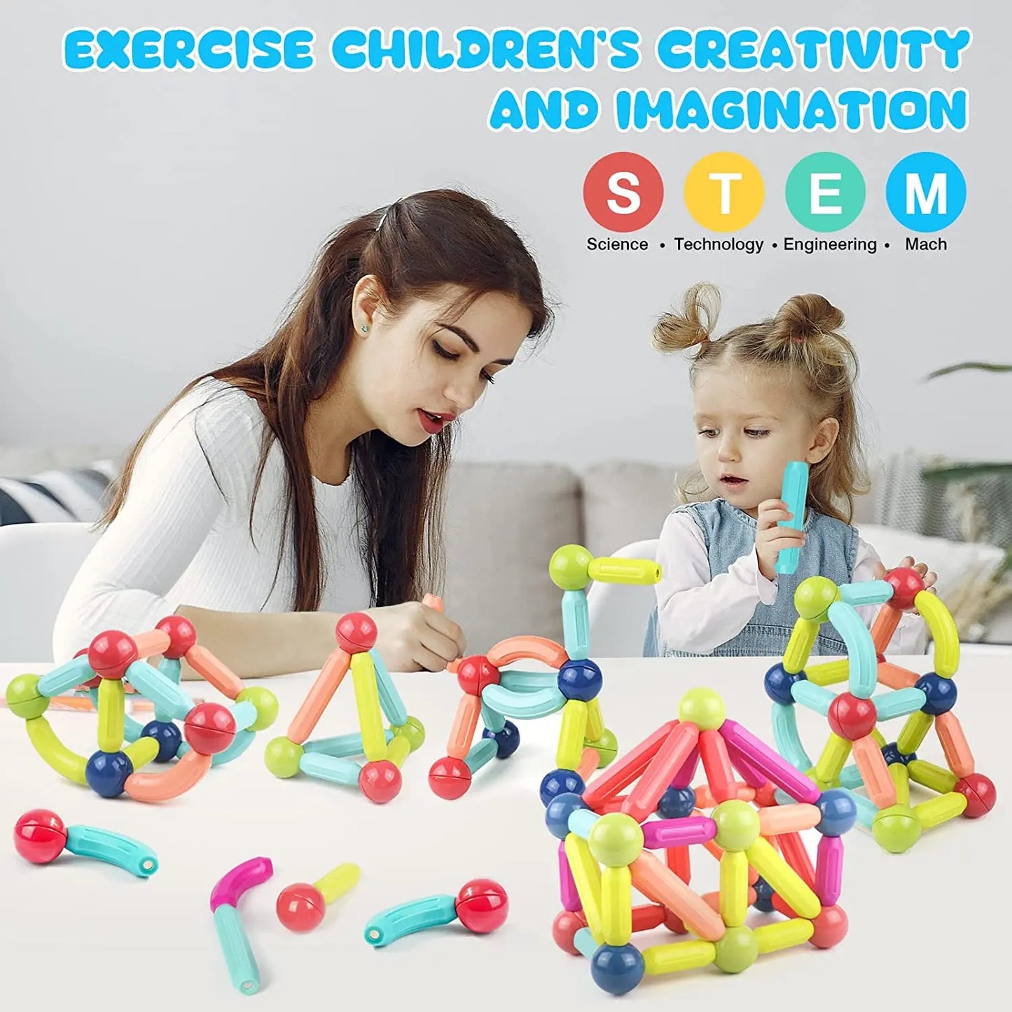 Set 100+ Blocchi Magnetici Bambini, Giocattoli Educativi, Regalo Creativo 3+