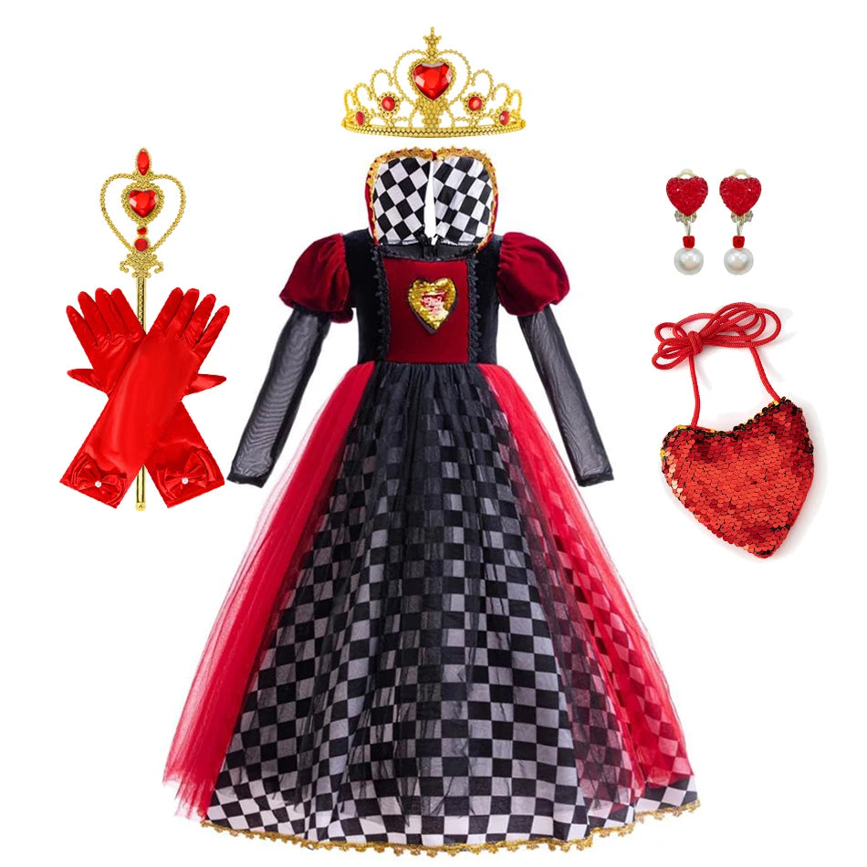 ♥️ Vestito Regina di Cuori per Bambina - Costume Alice nel Paese delle Meraviglie, Per Halloween e Feste!