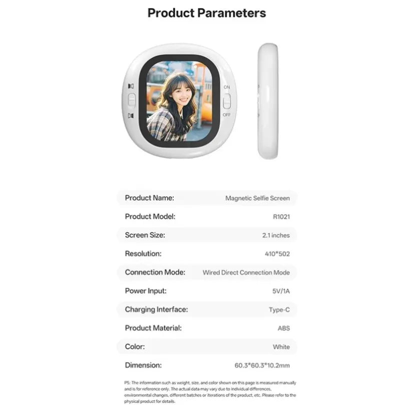 Mini schermo per selfie wireless Schermo magnetico per selfie Bluetooth 4K con flusso live Vlog/Selfie per iPhone/Android