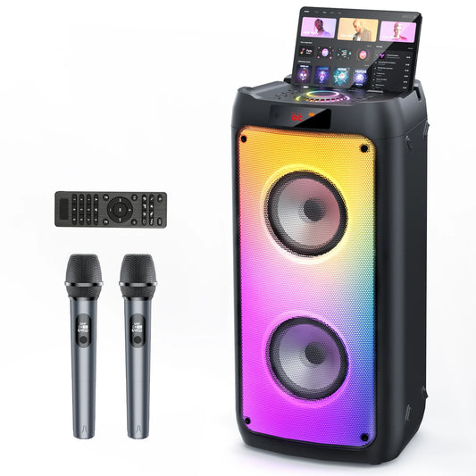 Cassa Karaoke Bluetooth T10-T con 2 Microfoni, Luci LED, Ricaricabile, Portatile per Feste