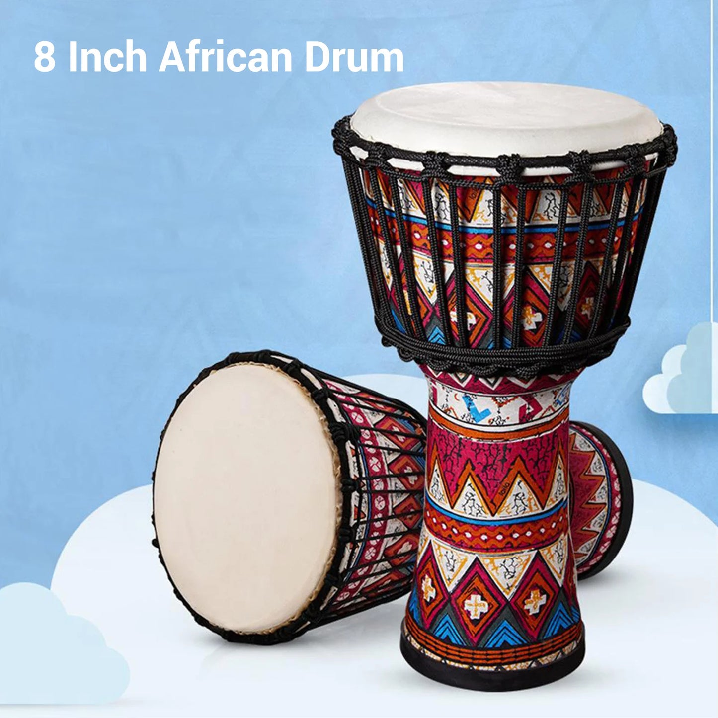 Djembe Africano 8'' Portatile - Tamburo a Mano con Motivi Colorati 🎵
