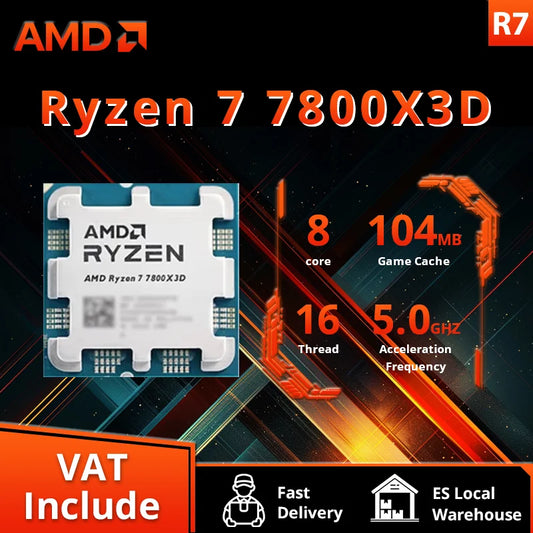 π₯ AMD Ryzen 7 7800X3D - Processore Gaming 8-Core, 5.0GHz, 96MB Cache, Socket AM5, Senza Ventola
