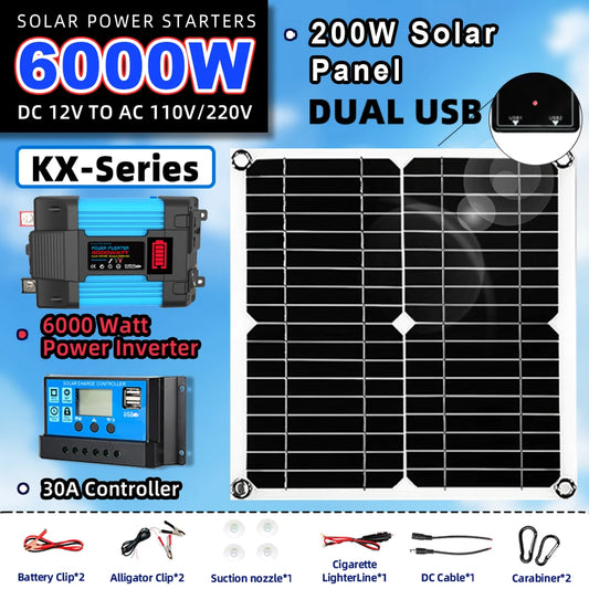 Kit Solare 6000W Off-Grid + Pannello 200W - Inverter 30A per Camper/Casa