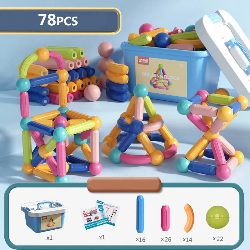 Set 100+ Blocchi Magnetici Bambini, Giocattoli Educativi, Regalo Creativo 3+