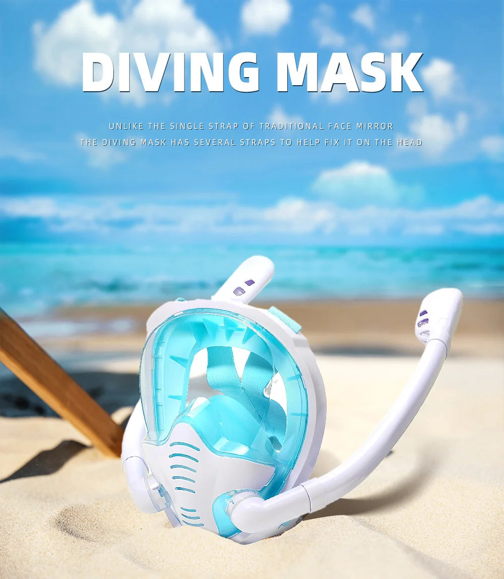 Maschera Snorkeling Panoramica 180° - Antiappannamento, Dry Top, 2 Snorkel