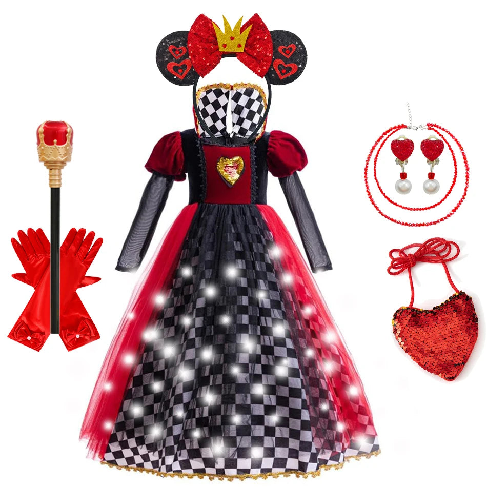 ♥️ Vestito Regina di Cuori per Bambina - Costume Alice nel Paese delle Meraviglie, Per Halloween e Feste!