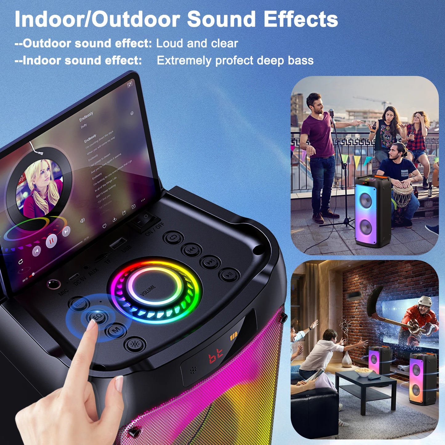 Cassa Karaoke Bluetooth T10-T con 2 Microfoni, Luci LED, Ricaricabile, Portatile per Feste