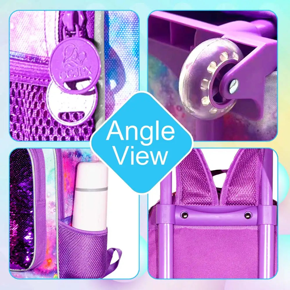 🦄 Zaino Trolley Unicorn 3-in-1 - Set Scuola con Portapranzo + Astuccio