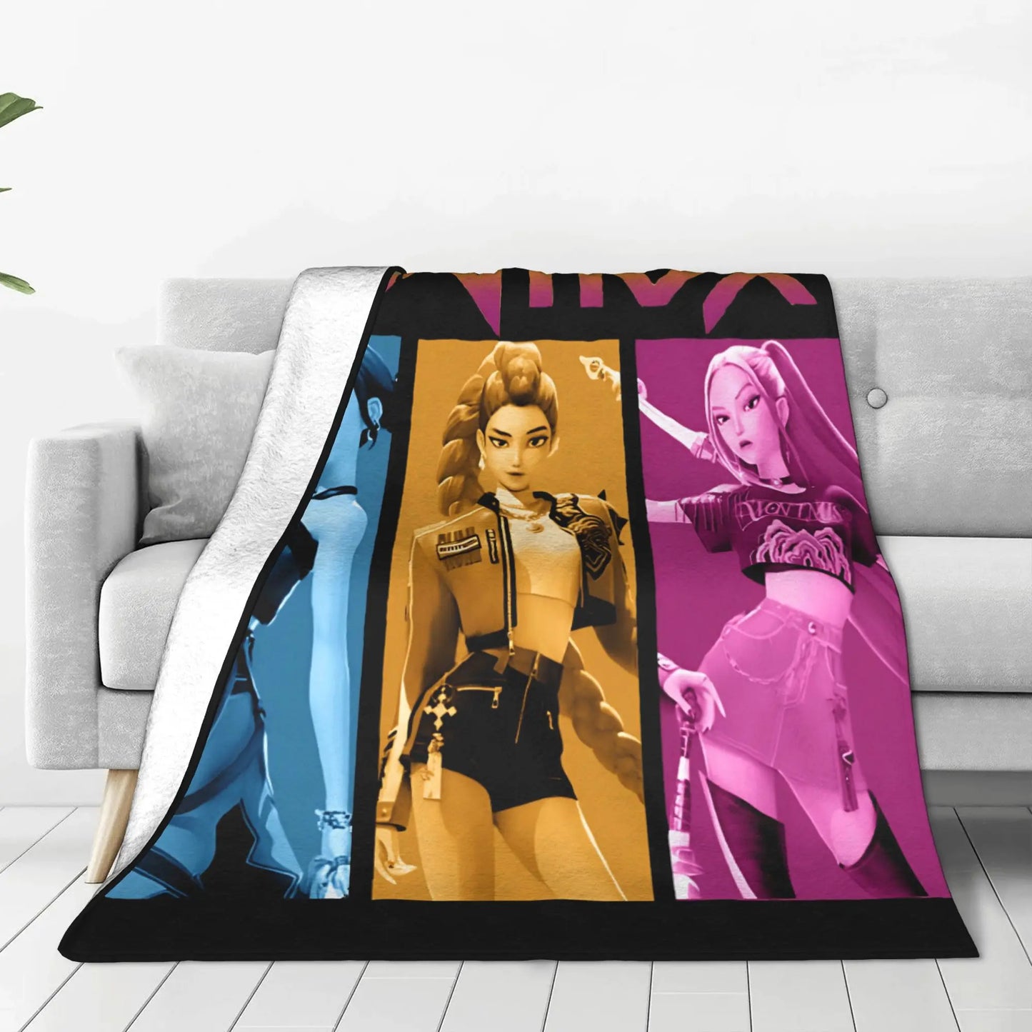 Coperta KPop Demon Hunters 100% Poliestere Peluche, 150x100cm, Inverno Regalo Natale