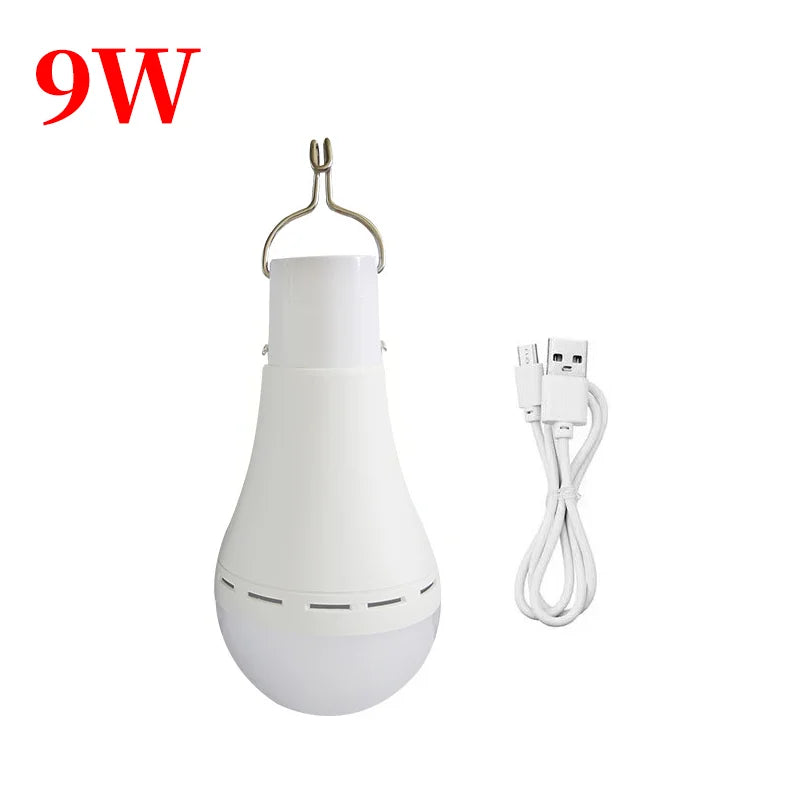 Lampadina Solare LED 7W/9W con Telecomando | Ricaricabile USB + Pannello Solare | Luce Sospensione per Esterno, Campeggio, Emergenza