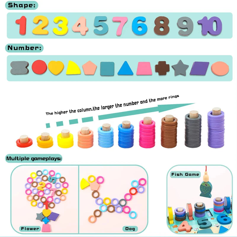 Set Educativo Legno - Puzzle, Conteggio, Pesca Magnetica Montessori 3+