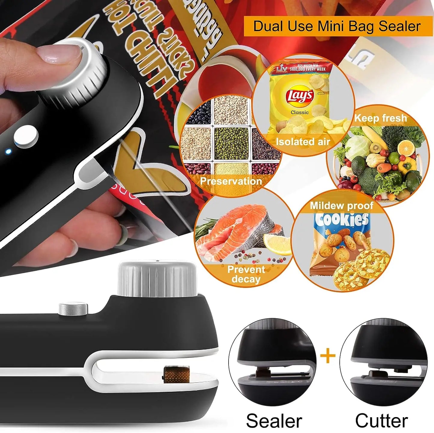 š Termosigillatore Ricaricabile USB 2-in-1 ā Sigilla Sottovuoto Snack, Cibi e Sacchetti di Plastica | Portatile, Compatto e Senza Cavo!