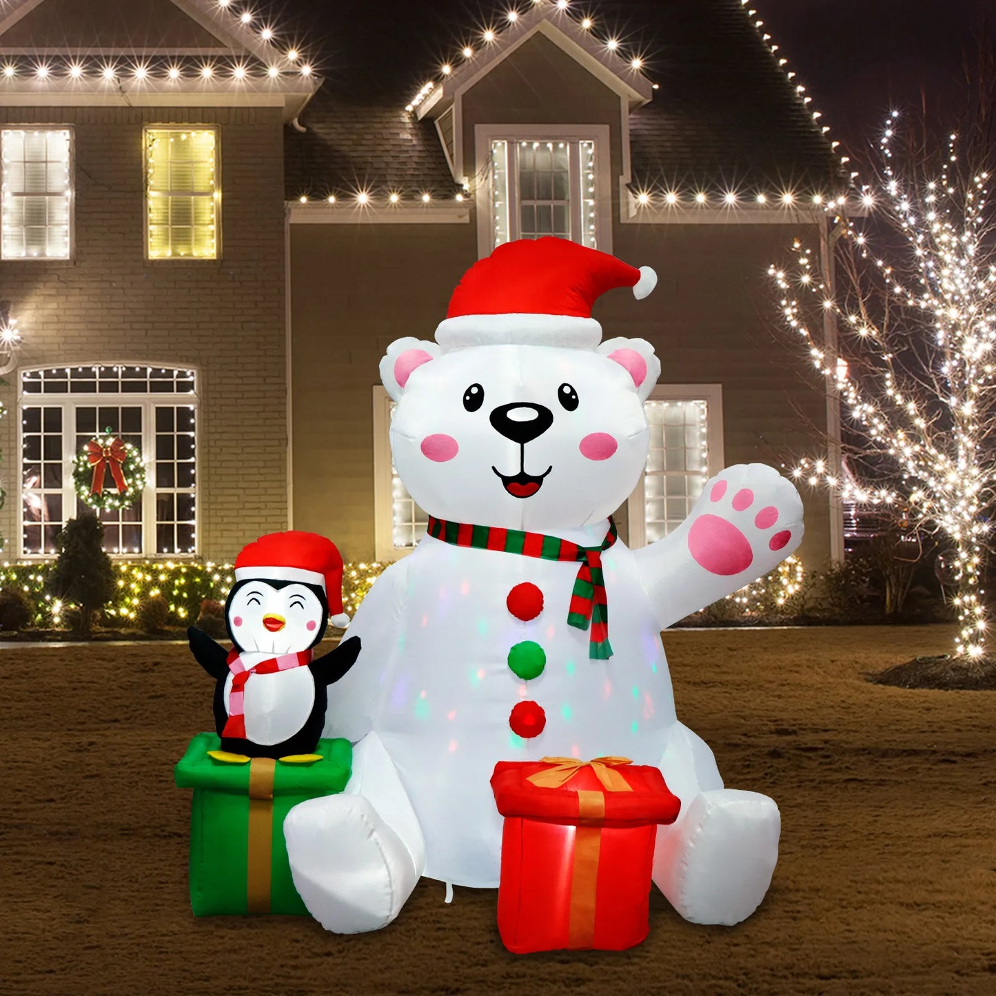 🐻🎄 Orso Polare Inflabile con Pinguino - Decorazione Natalizia da Esterno 1.8m con Luci LED!
Coppia adorabile per il tuo giardino! Illuminata e resistente, perfetta per creare la magia del Natale. 🌟❄️