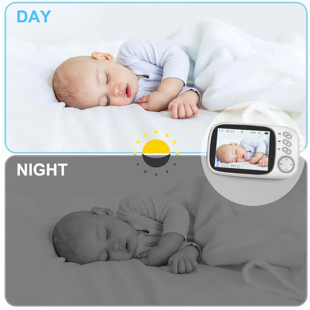 Baby Monitor 3.5'' HD con Visione Notturna, 2 Vie Audio, Sensore Temperatura