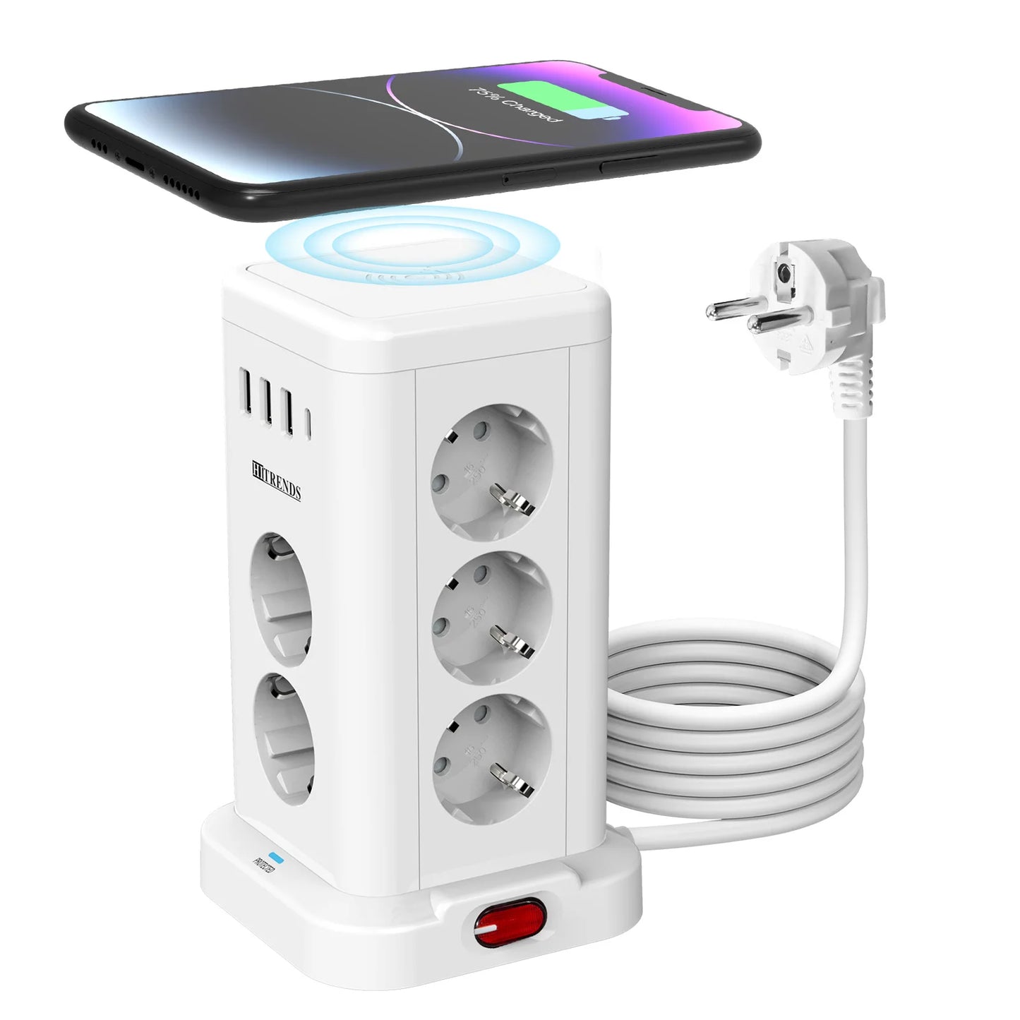 Ciabatta 11 Prese UE con Ricarica Wireless 15W, 4 USB, 2m