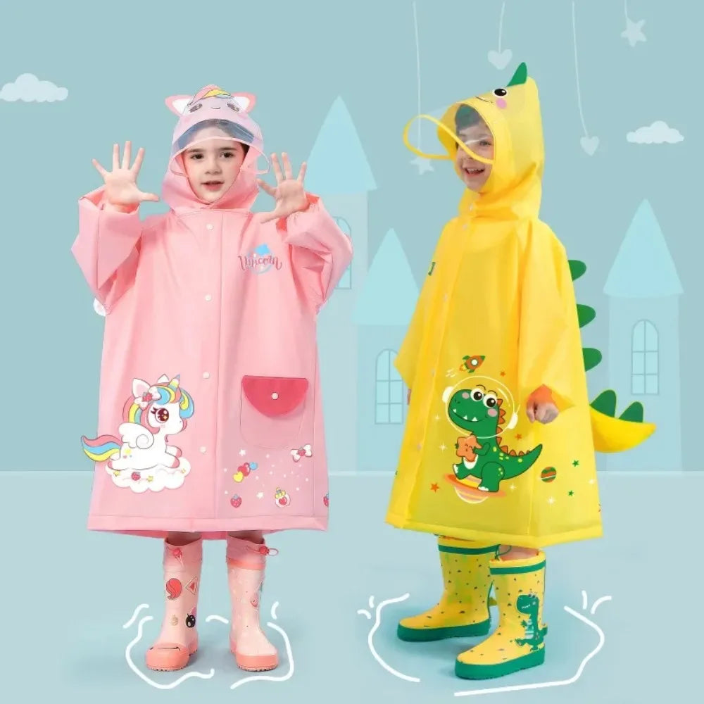 Impermeabile per Bambini con Sacca  - Mantellina Antipioggia Dinosauro e Unicorno