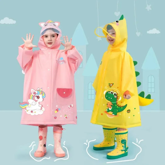 Impermeabile per Bambini con Sacca  - Mantellina Antipioggia Dinosauro e Unicorno