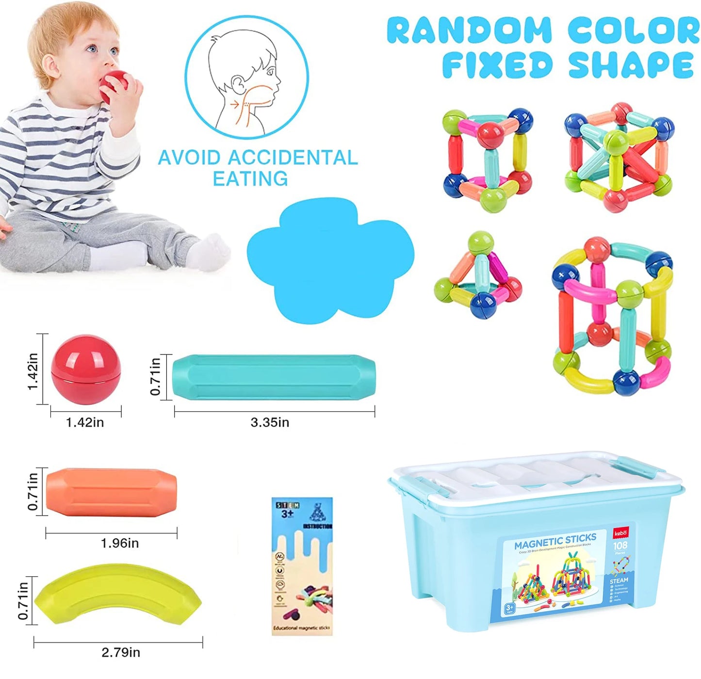 Set 100+ Blocchi Magnetici Bambini, Giocattoli Educativi, Regalo Creativo 3+