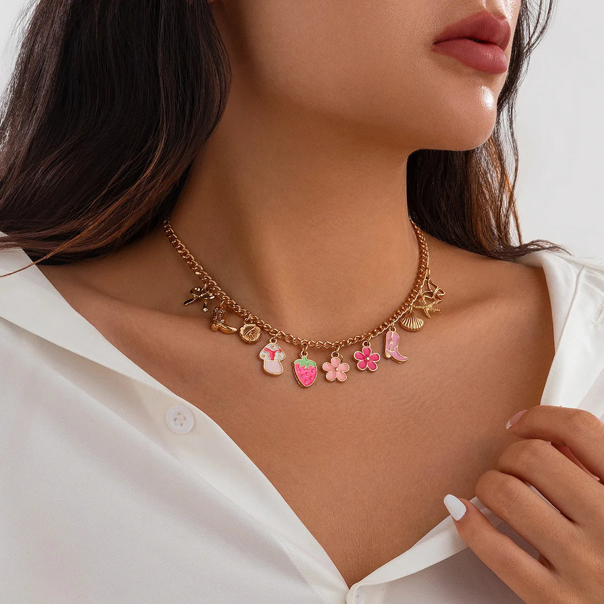 Collana Donna Retro: Ciondolo Occhio Malocchio, Croce e Stella Marina in Metallo - Gioiello con Elementi Marini