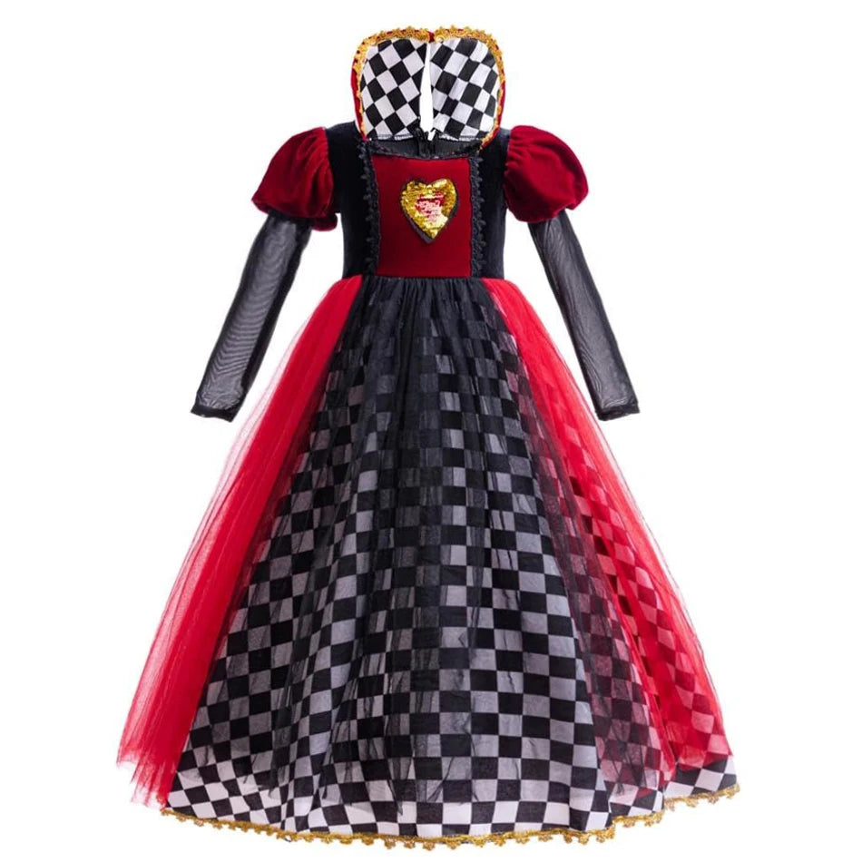 ♥️ Vestito Regina di Cuori per Bambina - Costume Alice nel Paese delle Meraviglie, Per Halloween e Feste!