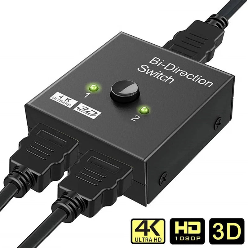 🔄 Switch HDMI 4K Bidirezionale 2 Porte - 1x2/2x1 Ultra HD con HDR e 3D