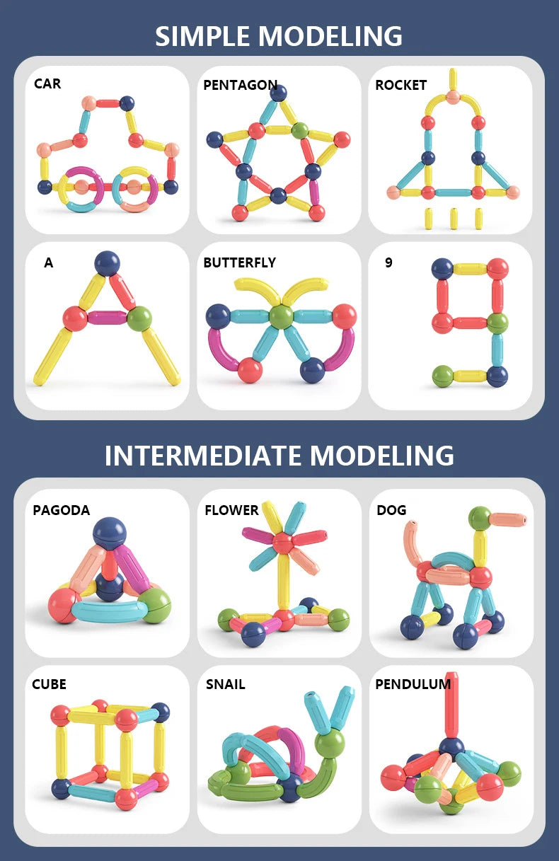 Set 100+ Blocchi Magnetici Bambini, Giocattoli Educativi, Regalo Creativo 3+