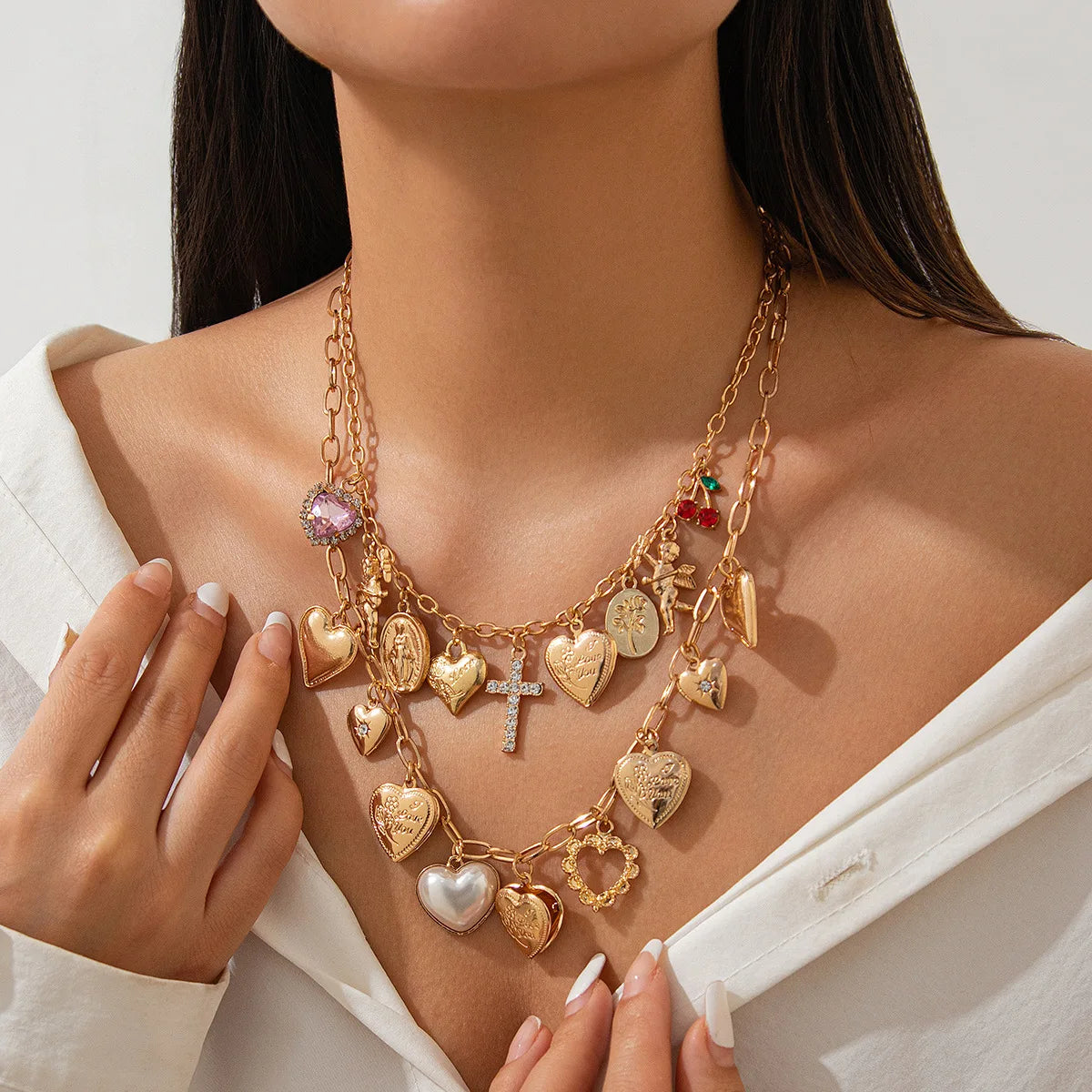 Collana Donna Retro: Ciondolo Occhio Malocchio, Croce e Stella Marina in Metallo - Gioiello con Elementi Marini