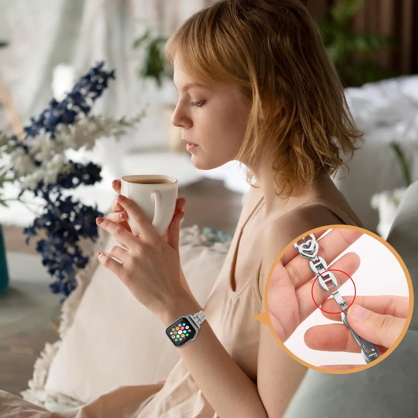 Cinturino Apple Watch Cuore Diamantato, Metallico con Cristalli, Regolabile 38-49mm
