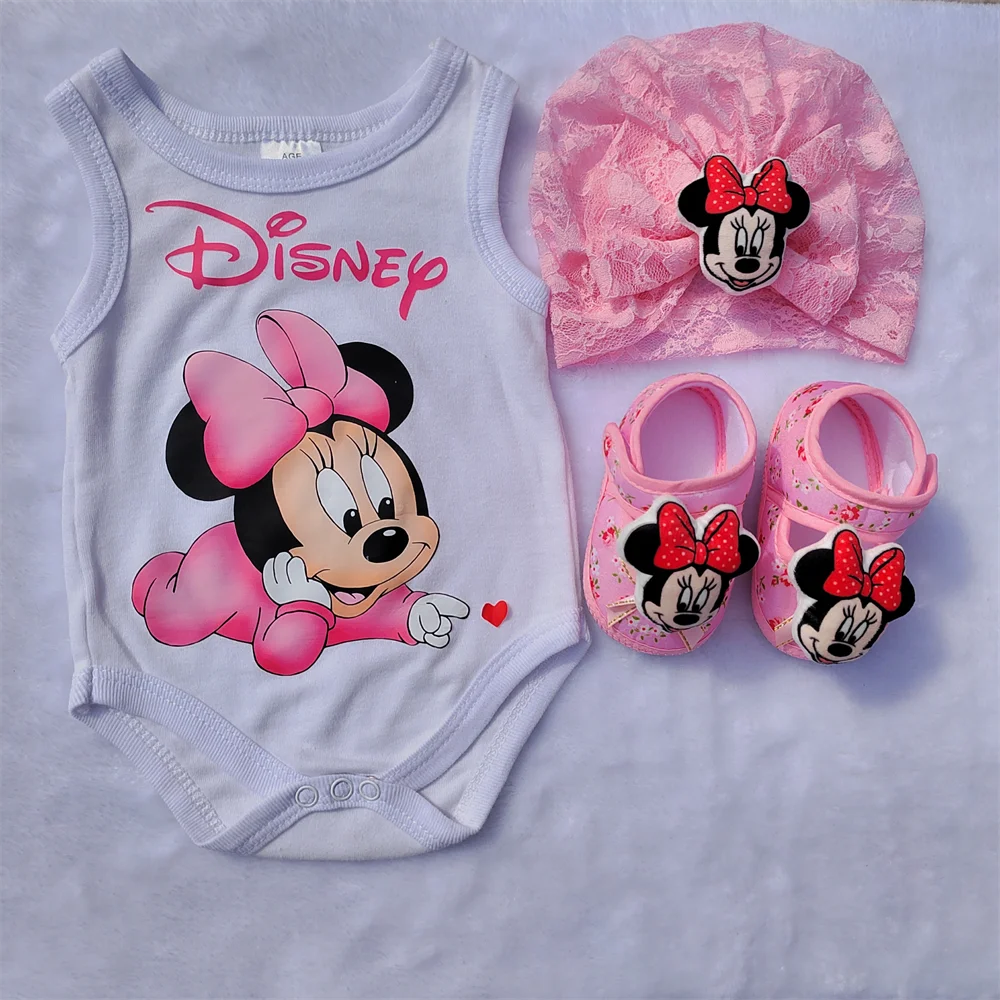 Set Neonato Minnie Mouse – Scarpe, Cappellino, Body in Cotone, Catenella Ciuccio