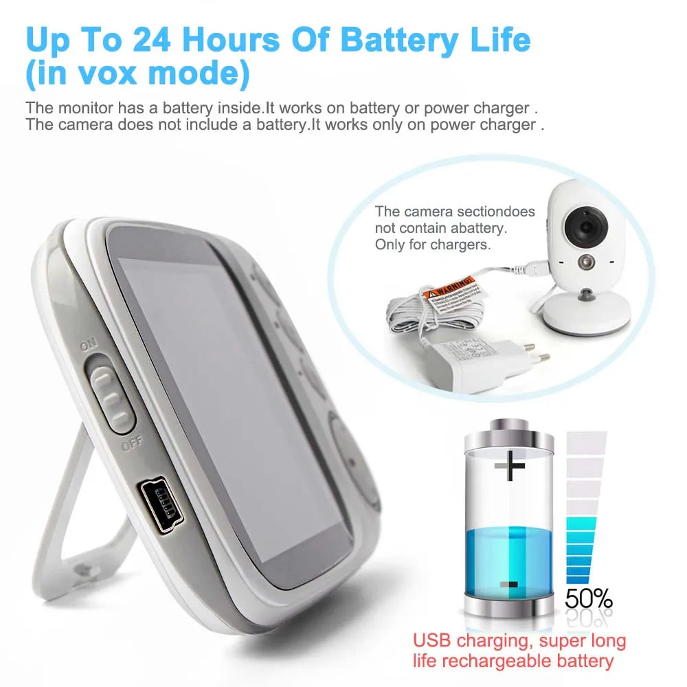 Baby Monitor 3.5'' HD con Visione Notturna, 2 Vie Audio, Sensore Temperatura